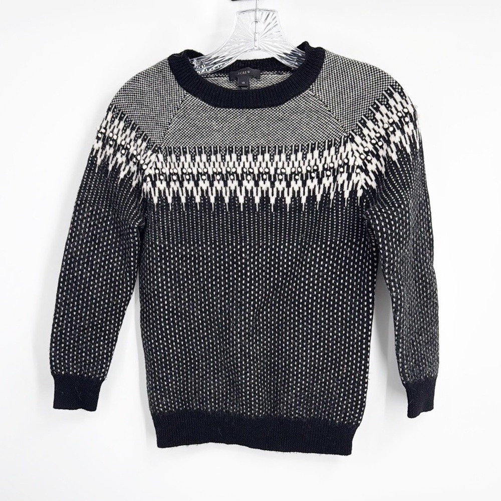 J.Crew Women's XS Fair Isle Merino Wool Crew Neck Sweater Black Ivory